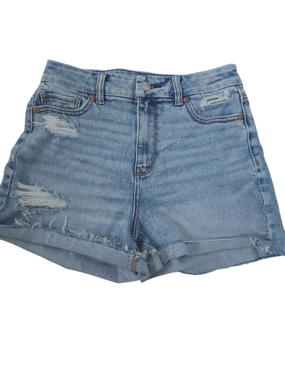 American Eagle Outfitters Curvy Mom Jean Shorts Size 4 Light Blue Distressed